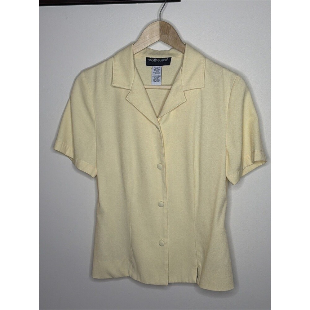 Sag Harbor Yellow Button Front Blouse Tie Back Small